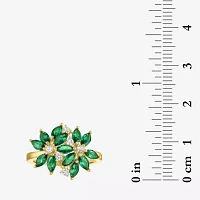 Womens Gemstone Sterling Silver Flower Cluster Cocktail Ring