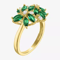 Womens Gemstone Sterling Silver Flower Cluster Cocktail Ring