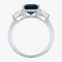 Womens Lab Created Blue Sapphire Sterling Silver Side Stone Cocktail Ring