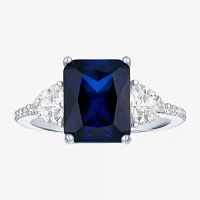 Womens Lab Created Blue Sapphire Sterling Silver Side Stone Cocktail Ring