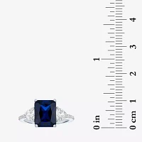 Womens Lab Created Blue Sapphire Sterling Silver Side Stone Cocktail Ring