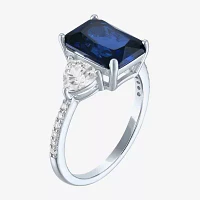 Womens Lab Created Blue Sapphire Sterling Silver Side Stone Cocktail Ring