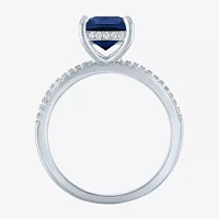 Womens Gemstone & 1/5 CT. T.W. Lab-Grown Diamonds 14K Gold Over Silver Sterling Cushion Side Stone Cocktail Ring