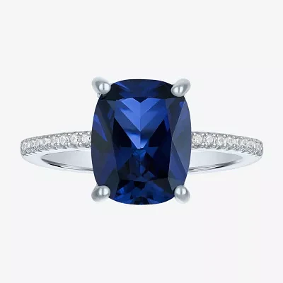 Womens Gemstone & 1/5 CT. T.W. Lab-Grown Diamonds 14K Gold Over Silver Sterling Cushion Side Stone Cocktail Ring