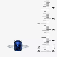 Womens Gemstone & 1/5 CT. T.W. Lab-Grown Diamonds 14K Gold Over Silver Sterling Cushion Side Stone Cocktail Ring
