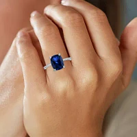 Womens Gemstone & 1/5 CT. T.W. Lab-Grown Diamonds 14K Gold Over Silver Sterling Cushion Side Stone Cocktail Ring