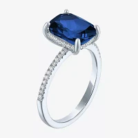 Womens Gemstone & 1/5 CT. T.W. Lab-Grown Diamonds 14K Gold Over Silver Sterling Cushion Side Stone Cocktail Ring