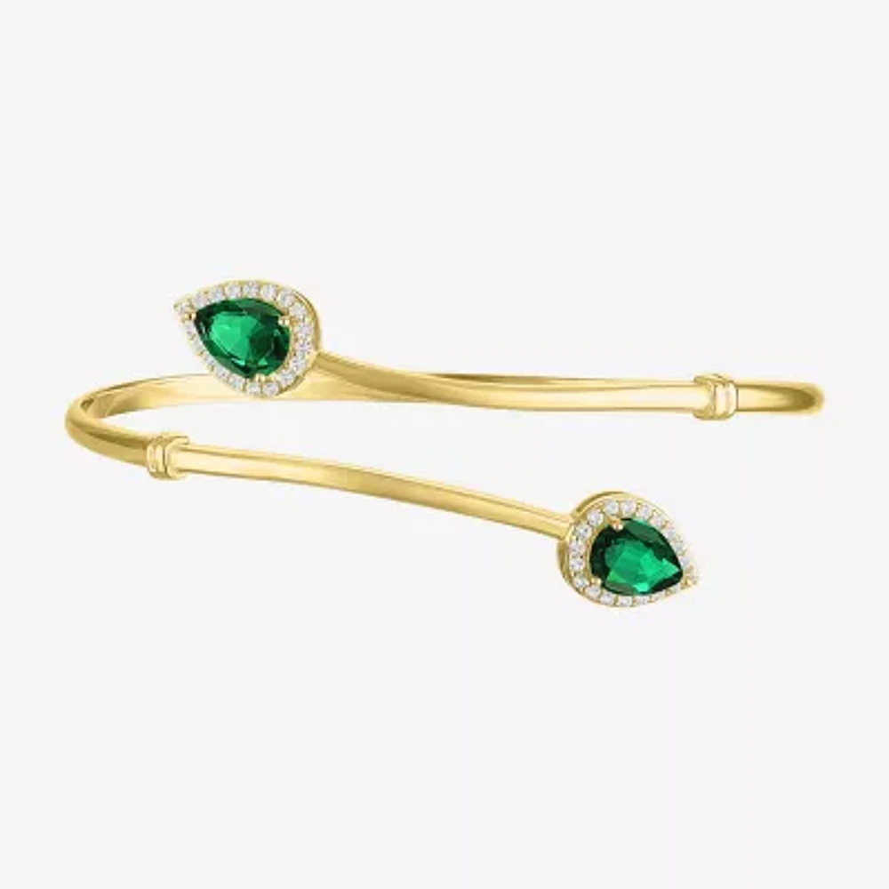 Simulated Green Emerald 14K Gold Over Silver Sterling Silver Pear Bangle Bracelet