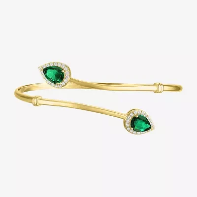 Simulated Green Emerald 14K Gold Over Silver Sterling Silver Pear Bangle Bracelet