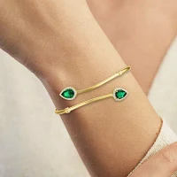 Simulated Green Emerald 14K Gold Over Silver Sterling Silver Pear Bangle Bracelet