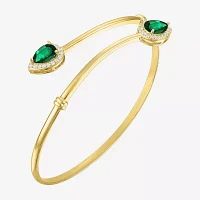 Simulated Green Emerald 14K Gold Over Silver Sterling Silver Pear Bangle Bracelet