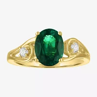 Womens 1/8 CT. T.W. Lab Created Green Emerald 14K Gold Over Silver Oval 3-Stone Cocktail Ring