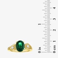 Womens 1/8 CT. T.W. Lab Created Green Emerald 14K Gold Over Silver Oval 3-Stone Cocktail Ring