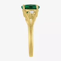Womens 1/8 CT. T.W. Lab Created Green Emerald 14K Gold Over Silver Oval 3-Stone Cocktail Ring