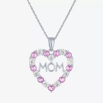 Womens Lab Created Pink Sapphire Sterling Silver Heart Pendant Necklaces
