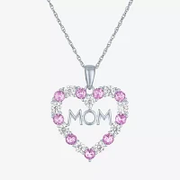 Womens Lab Created Pink Sapphire Sterling Silver Heart Pendant Necklaces