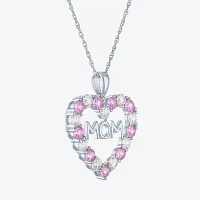 Womens Lab Created Pink Sapphire Sterling Silver Heart Pendant Necklaces