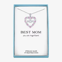 Womens Lab Created Pink Sapphire Sterling Silver Heart Pendant Necklaces