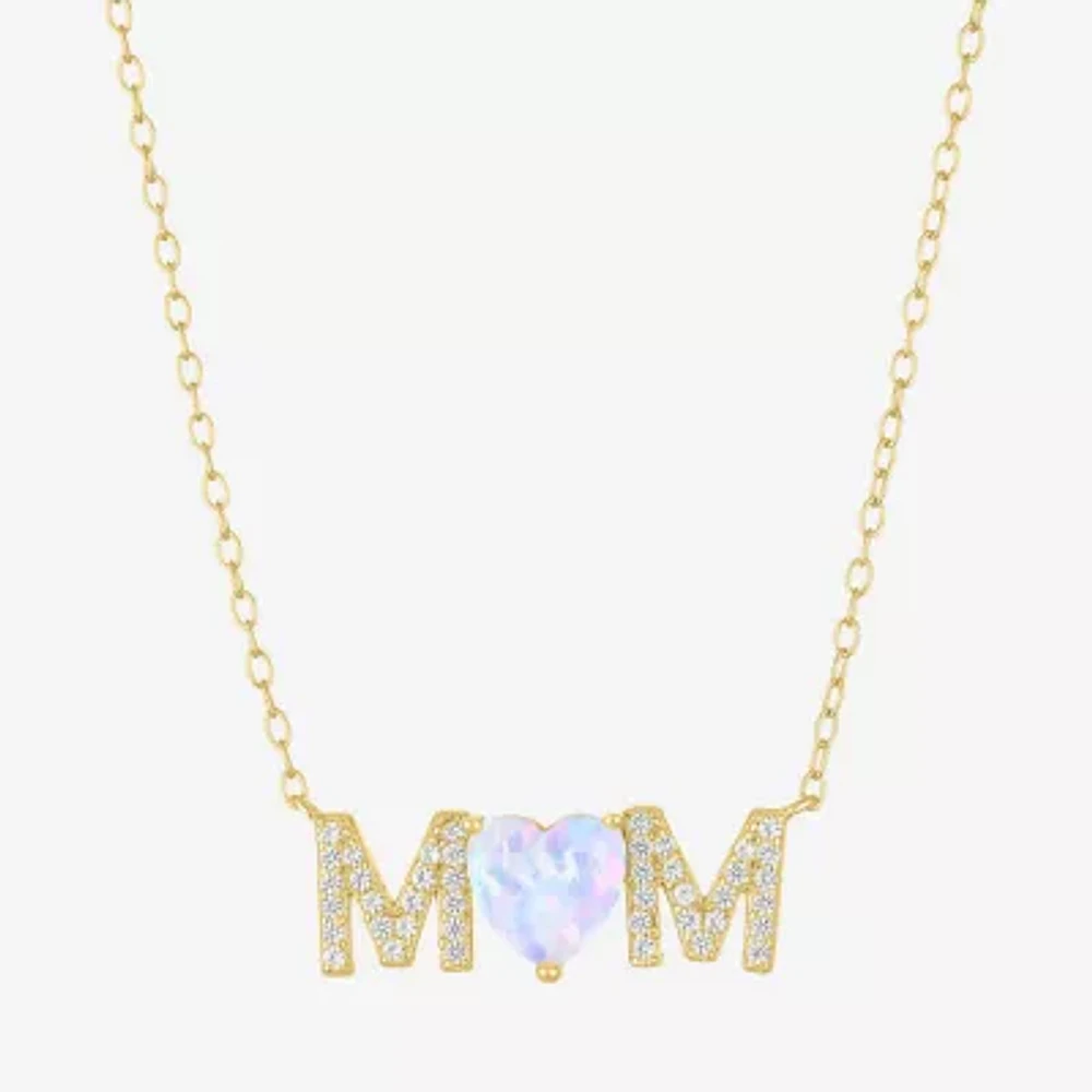 Womens Lab Created White Opal 14K Gold Over Silver Sterling Silver Heart Round Pendant Necklaces
