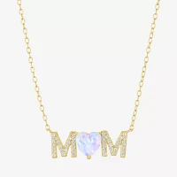 Womens Lab Created White Opal 14K Gold Over Silver Sterling Silver Heart Round Pendant Necklaces