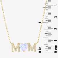 Womens Lab Created White Opal 14K Gold Over Silver Sterling Silver Heart Round Pendant Necklaces