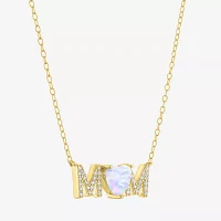 Womens Lab Created White Opal 14K Gold Over Silver Sterling Silver Heart Round Pendant Necklaces