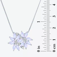 Womens Lab Created White Opal Sterling Silver Flower Pendant Necklace