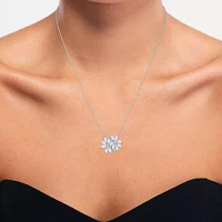 Womens Lab Created White Opal Sterling Silver Flower Pendant Necklace