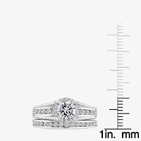 (F / VS2) Womens 1 1/2 CT. T.W. Lab Grown White Diamond 10K or 14K Gold Round Side Stone Bridal Set