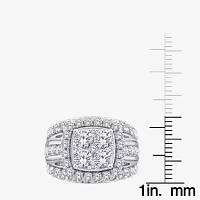 (I / I1) Womens 4 CT. T.W. Lab Grown White Diamond 10K Gold Cushion Side Stone Engagement Ring