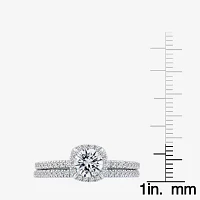 (F / VS2) Womens 1 CT. T.W. Lab Grown White Diamond 10K or 14K Gold Round Side Stone Halo Bridal Set