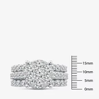 (G / Si1-Si2) Womens 4 CT. T.W. Lab Grown White Diamond 10K Gold Round Side Stone Halo Bridal Set