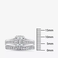 G / Si1-Si2) Womens 1 1/2 CT. T.W. Lab Grown White Diamond 10K White Gold Side Stone Halo Bridal Set