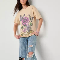 Juniors Spring Rose Boyfriend Tee Womens Crew Neck Short Sleeve Graphic T-Shirt