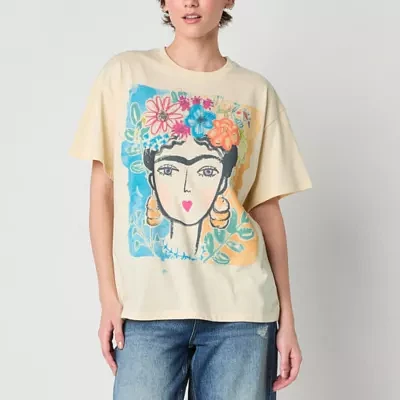 Jerry Leigh Juniors Friday Khalo Oversized Tee Girls Crew Neck Short Sleeve Graphic T-Shirt