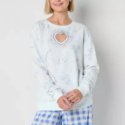 Juniors Cinnamaroll Embelished Heart Fleece Womens Crew Neck Long Sleeve Hello Kitty Sweatshirt