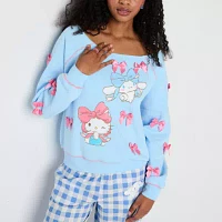 Juniors Cinnamaroll Bow Embelished Off The Shoulder Womens Round Neck Long Sleeve Sweatshirt