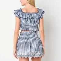 Arizona Womens Short Sleeve Gingham Dress Set Juniors