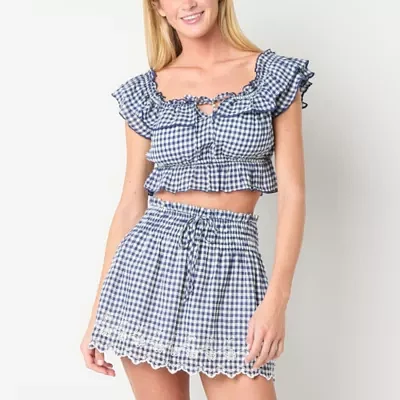Arizona Womens Short Sleeve Gingham Dress Set Juniors