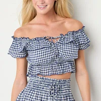 Arizona Womens Short Sleeve Gingham Dress Set Juniors