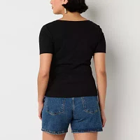 a.n.a Womens Short Sleeve Ribbed Henley Shirt