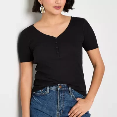 a.n.a Womens Short Sleeve Ribbed Henley Shirt