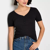 a.n.a Womens Short Sleeve Ribbed Henley Shirt