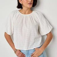 a.n.a Womens Round Neck Elbow Sleeve Blouse