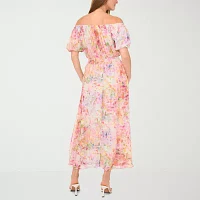 Sam And Jess Womens Off The Shoulder Short Sleeve Floral Maxi Dress