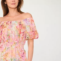 Sam And Jess Womens Off The Shoulder Short Sleeve Floral Maxi Dress