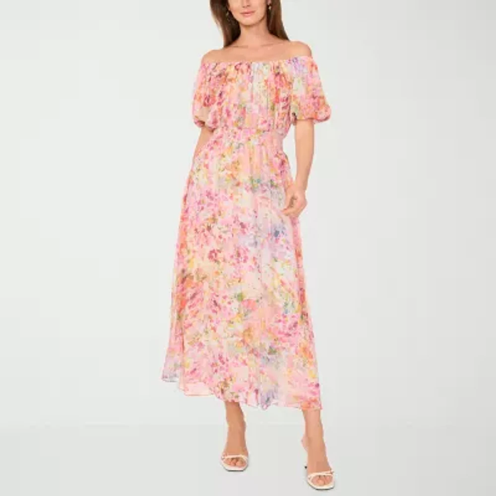 Sam And Jess Womens Off The Shoulder Short Sleeve Floral Maxi Dress