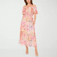 Sam And Jess Womens Off The Shoulder Short Sleeve Floral Maxi Dress