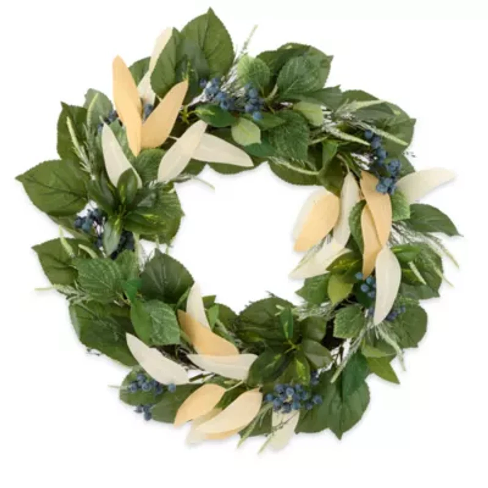 Linden Street 24in Blueberry Mixed Evergreen Indoor Wreath