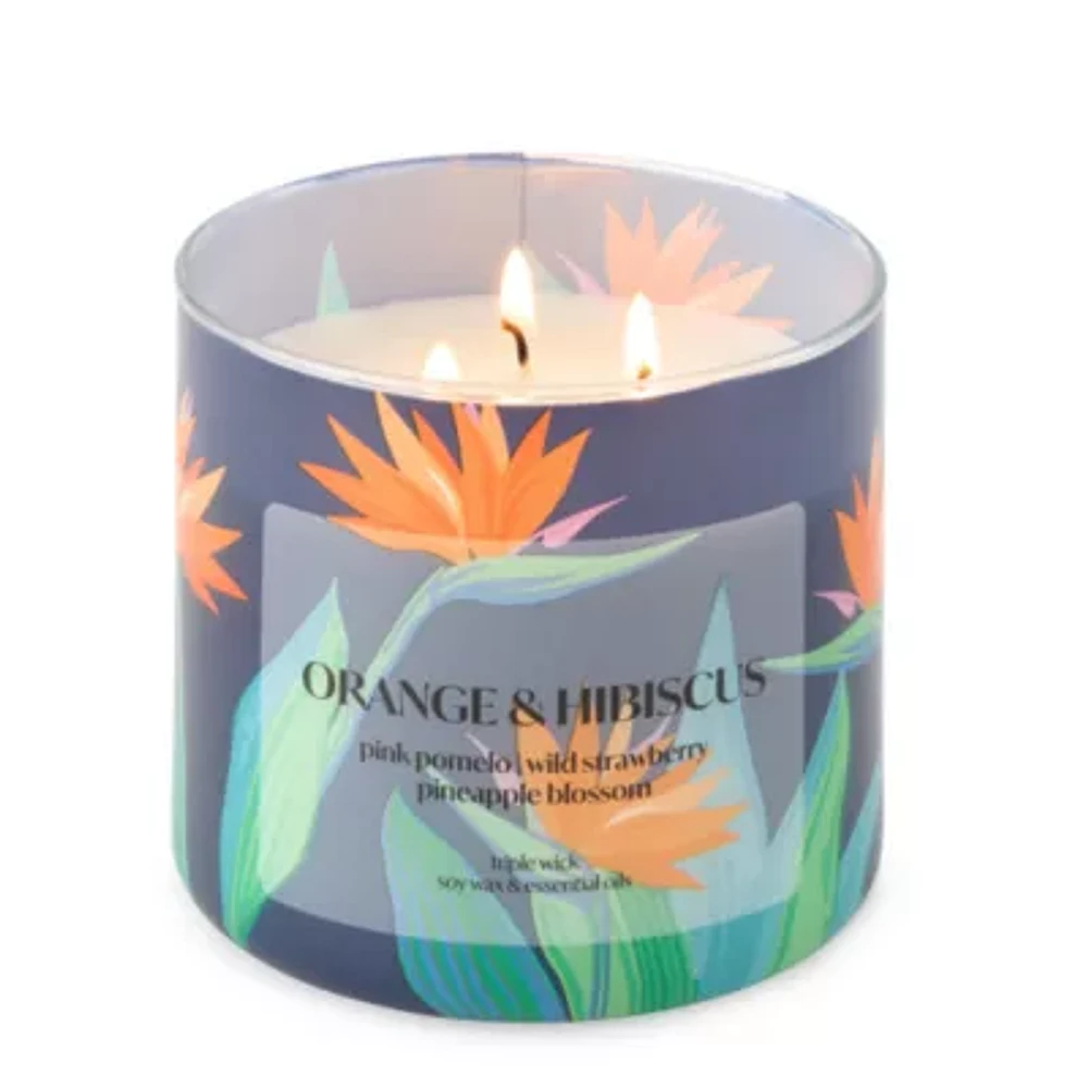 Distant Lands 14oz 3 Wick Orange Hibiscus Scented Jar Candle